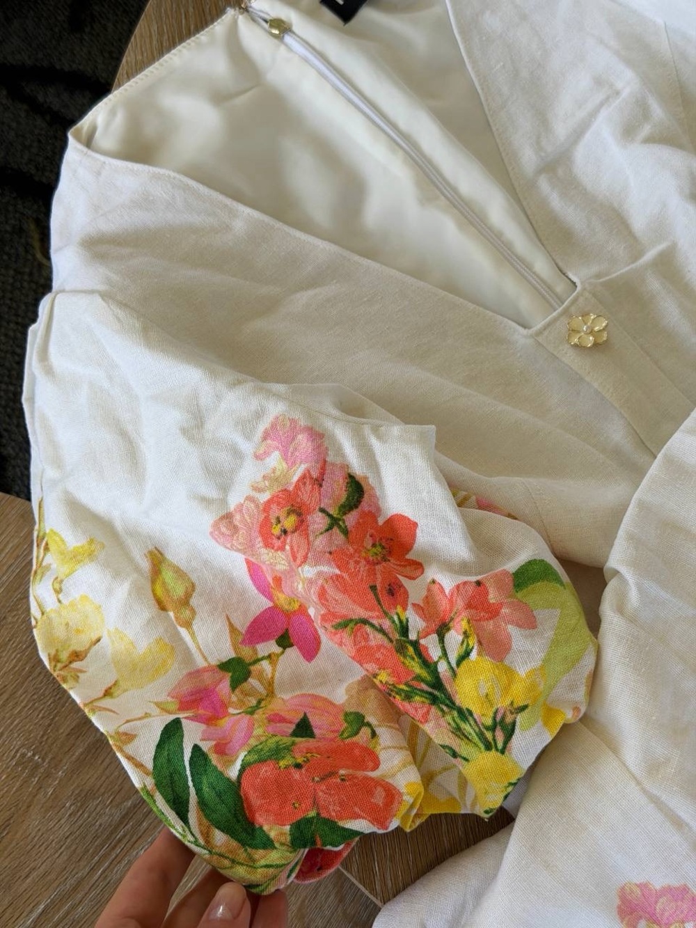 Karl Lagerfeld Paris Floral Linen Blend Midi Dress Puff Sleeve NWT Size 6 - Picture 4 of 5
